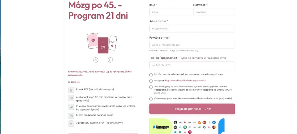 Anita Nagórka - formularz zamówienia i płatność Autopay