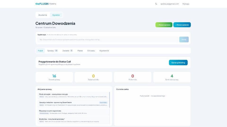 thePLUGIN Academy - Centrum dowodzenia, widok pulpitu