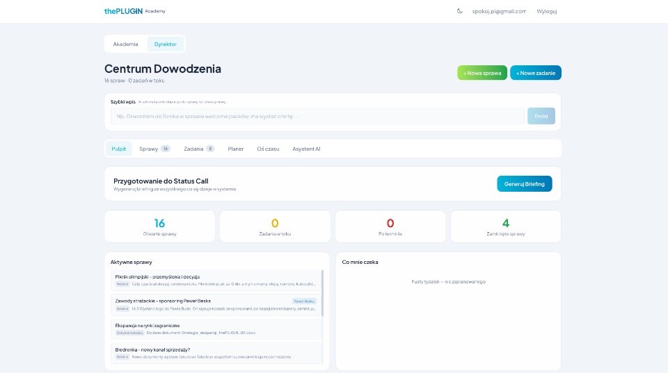 thePLUGIN Academy — Centrum dowodzenia, widok pulpitu